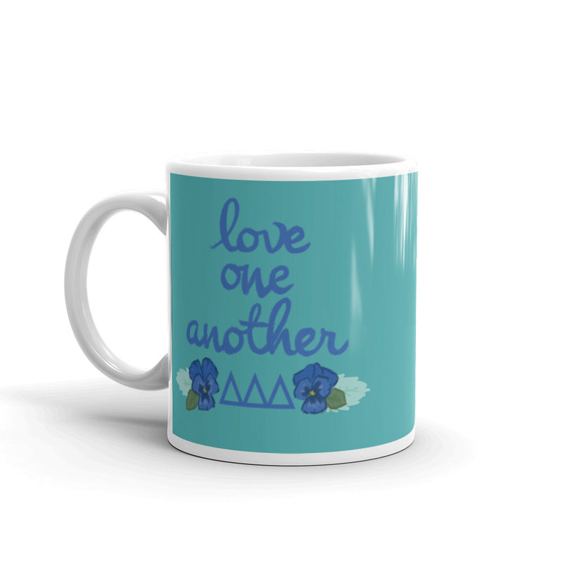 Tri Delta "Love One Another" Teal Mug with handle on left