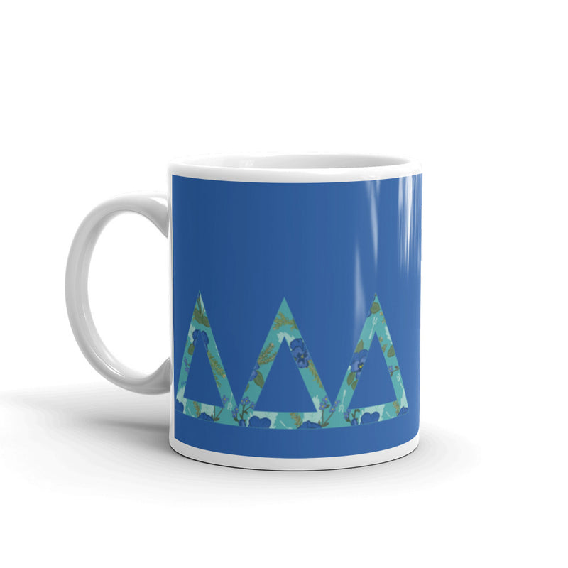 Tri Delta Greek Letters Blue Glossy Mug with handle on left