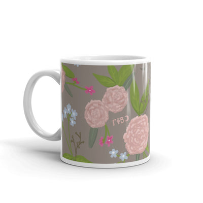 Gamma Phi Beta Floral Pattern Mocha Glossy Mug in 11 oz size