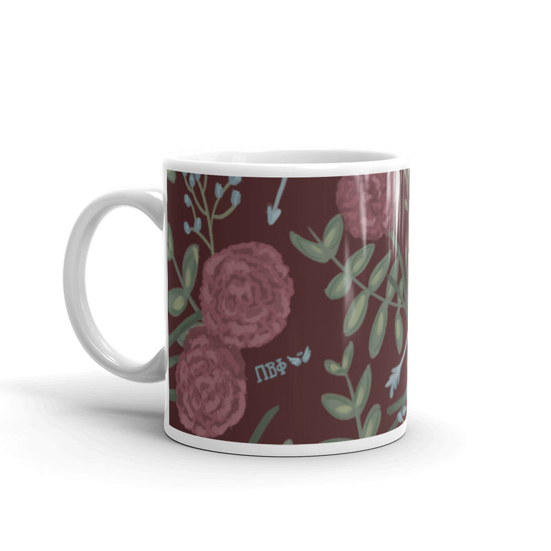 PI Beta Phi Carnation Floral Print Mug in wine color