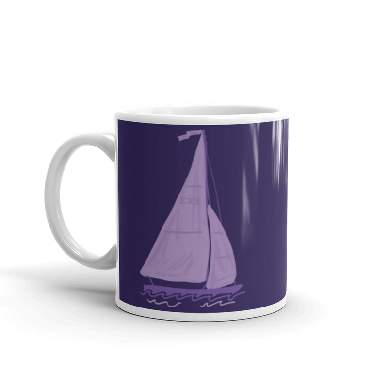 Tri Sigma Sailboat Purple Glossy Mug wiwth handle on left