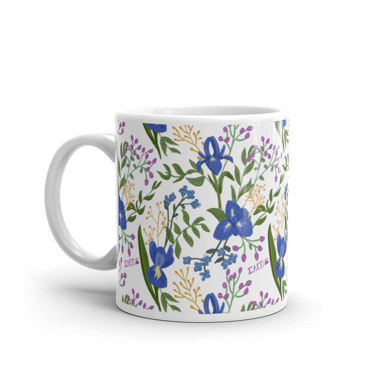 Sigma Alpha Epsilon Pi White Floral Mug with handle on left