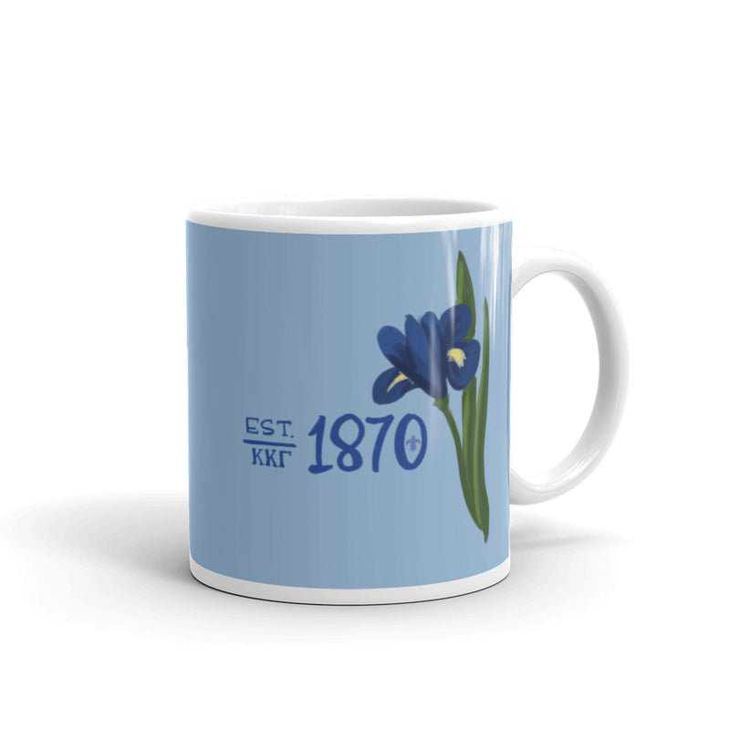 Kappa Kappa Gamma 1870 Blue Glossy Mug featuring the Kappa Greek letters colors, flower and history. 