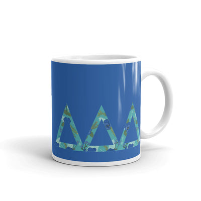 Tri Delta Greek Letters Blue Glossy Mug with handle on right