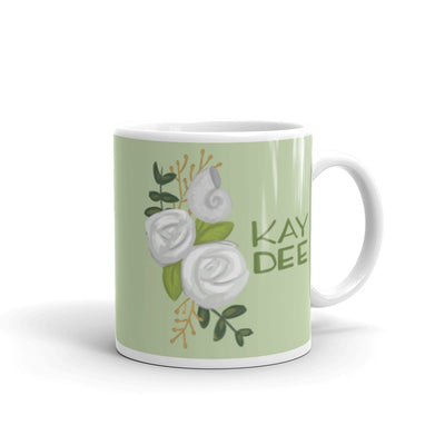 Kappa Delta "Kay Dee" Light Green Mug in 11 oz showing hand-drawn design