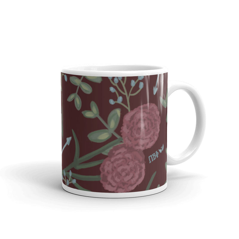 PI Beta Phi Carnation Floral Print Mug in 11 oz size