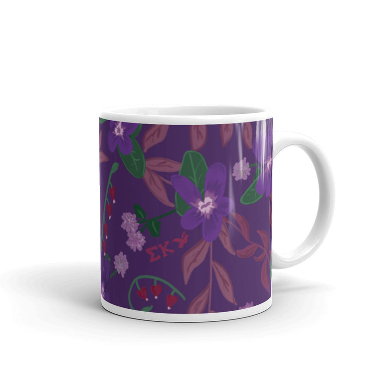 Sigma Kappa Violet Floral Print Purple Mug in 11 oz size