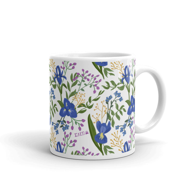 Sigma Alpha Epsilon Pi White Floral Mug in 11 oz size