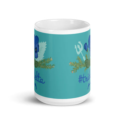Tri Delta Pansy and Poseidon Mug in 15 oz size showing print on both sides