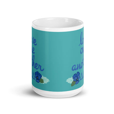 Tri Delta "Love One Another" Teal Mug in 15 oz size showing print on both sides