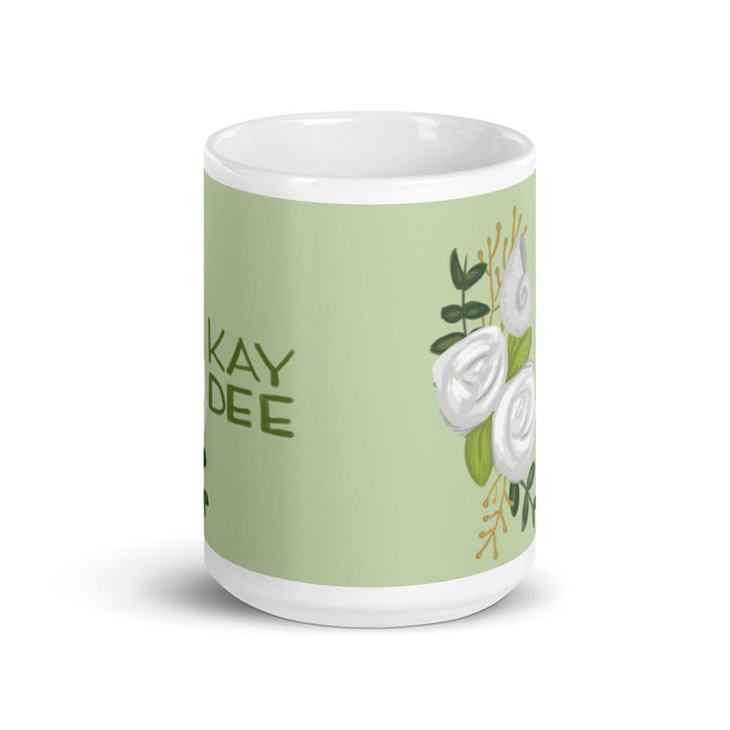 Kappa Delta "Kay Dee" Light Green Mug showing print wrapping around mug in 15 oz size