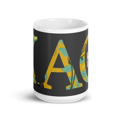Kappa Alpha Theta Greek Letters Mug in 15 oz size showing design wrapping around mug