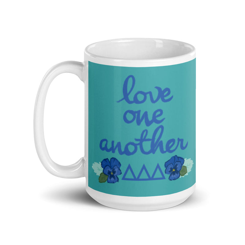 Tri Delta "Love One Another" Teal Mug with handle on left
