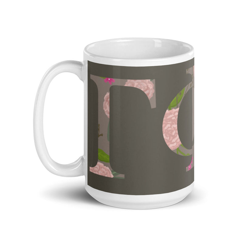 Gamma Phi Beta Greek Letters Glossy Mug in 15 oz size with handle on left
