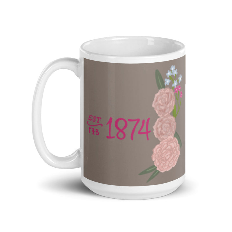 Gamma Phi Beta Founding Date 1874 Glossy Mug in 15 oz size with handle on left