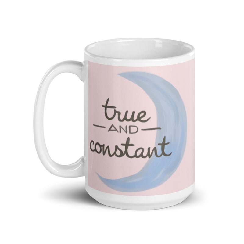 Gamma Phi Beta "True and Constant" Glossy Mug in 15 oz size with handle on left