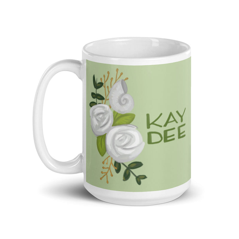 Kappa Delta "Kay Dee" Light Green Mug in 15 oz size with handle on left