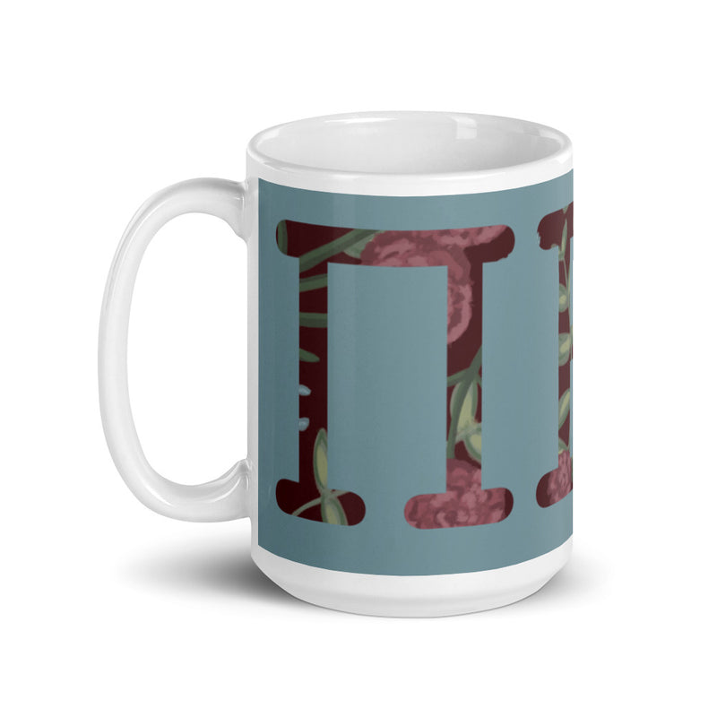 PI Beta Phi Greek Letters Silver and Wine Mug in 15 oz size with handle on left