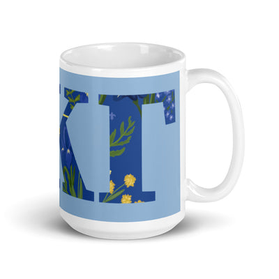 Kappa Kappa Gamma Greek Letter Blue Glossy Mug in 15 oz size with handle on right