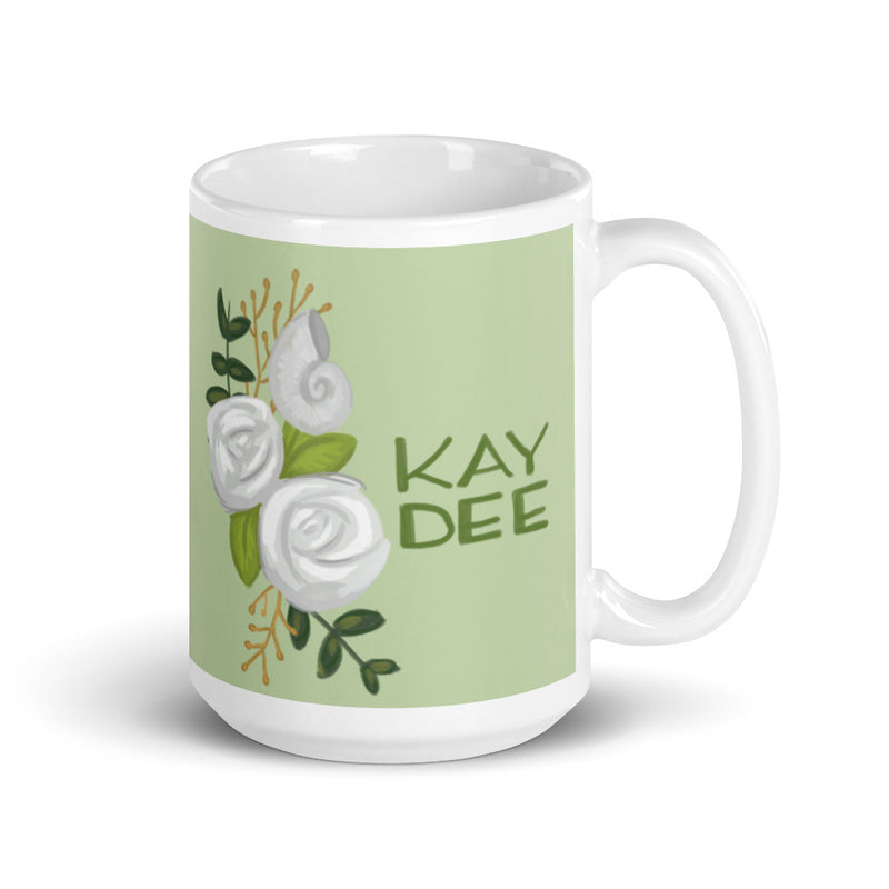Kappa Delta "Kay Dee" Light Green Mug in 15 oz size showing hand-drawn design