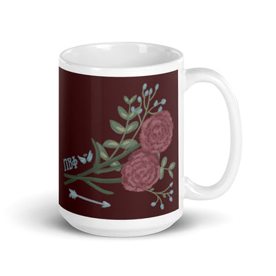 Pi Beta Phi Wine Carnation Glossy Mug in 15 oz size