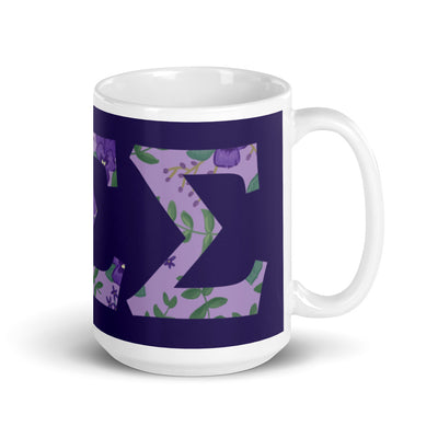 Tri Sigma Greek Letters Purple Glossy Mug in 15 oz size