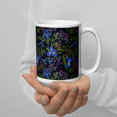 Sigma Alpha Epsilon Pi Floral Print Mug in 15 oz size in woman's hands