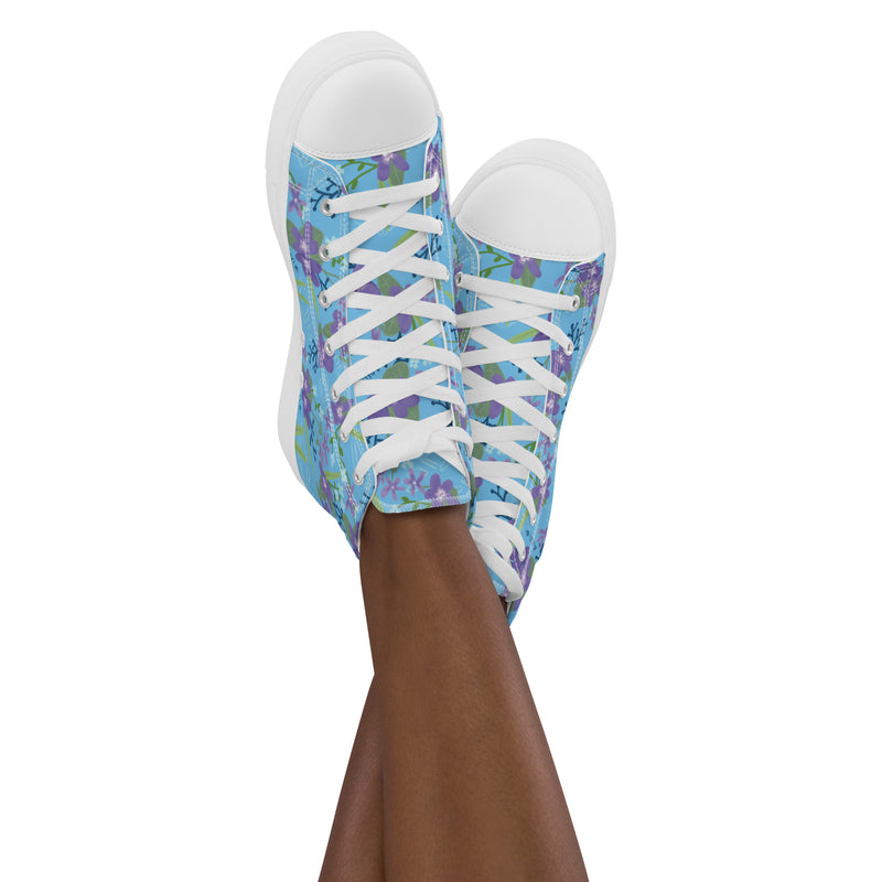 Step in style with our custom-designed Alpha Delta Pi Violet Floral High Top Tennis Shoes.