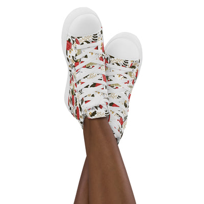 Alpha Gamma Delta Rose Floral White High Tops shown with crossed legs