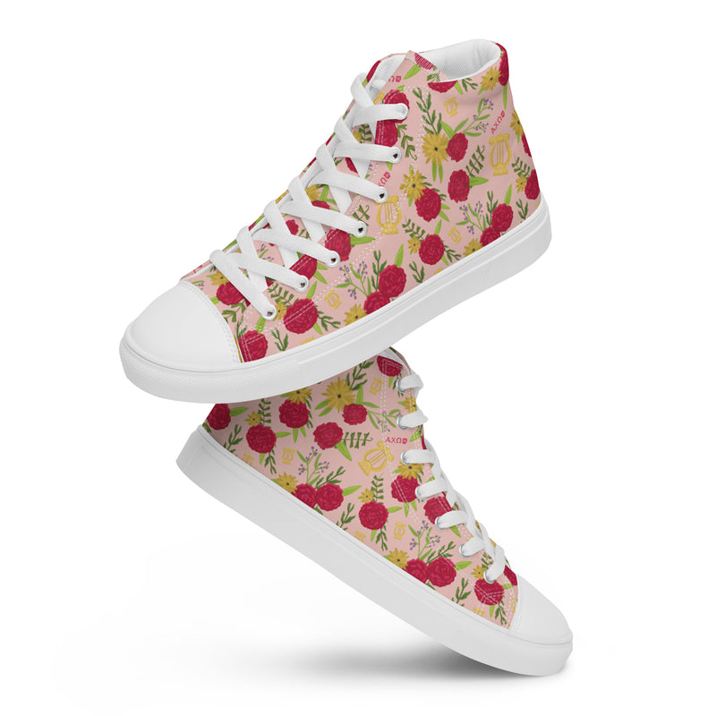 Alpha Chi Omega Carnation Floral Print High Tops, Pink in playful view stacked