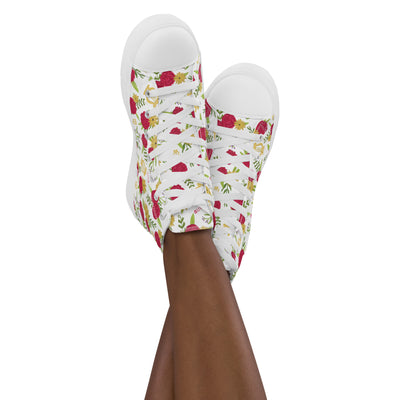 Alpha Chi Omega Carnation Floral Print White High Tops on crossed feet