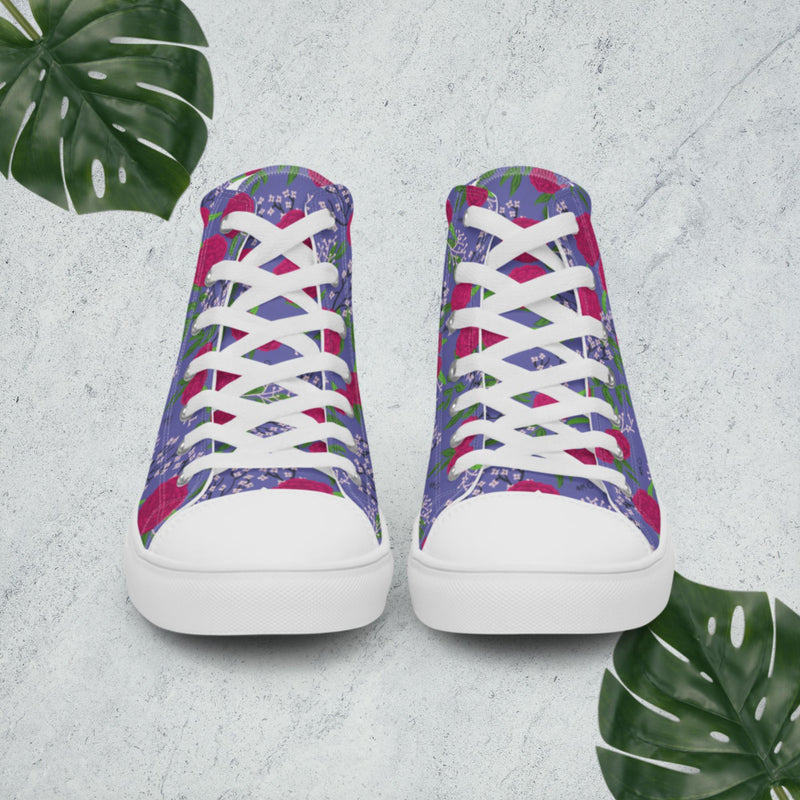 Phi Mu Rose Carnation Floral Print High Tops, Purple in front view