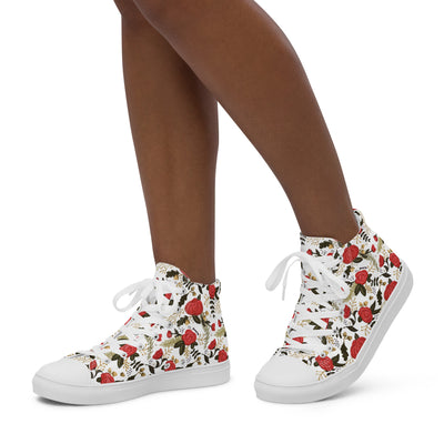 Alpha Gamma Delta Rose Floral White High Tops showing woman walking
