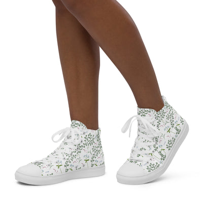 Alpha Phi Lily Floral Print High Tops in White shown on woman walking