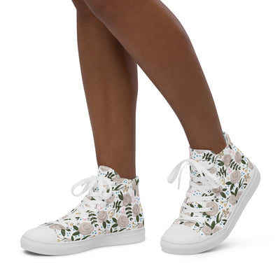 Delta Gamma Rose Floral Canvas High Tops, White shown on woman's feet