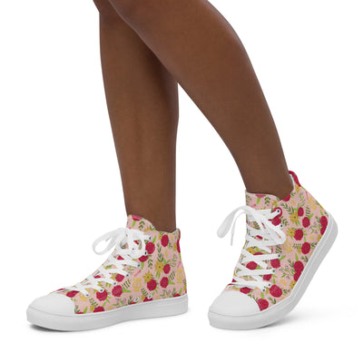 Alpha Chi Omega Carnation Floral Print High Tops, Pink on woman's feet walking