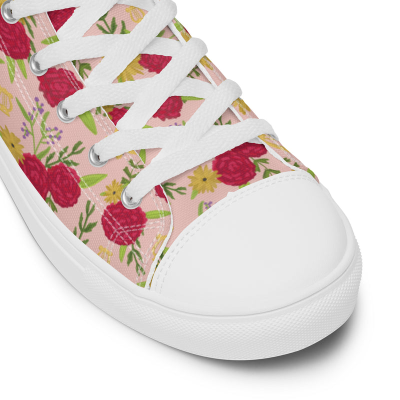 Alpha Chi Omega Carnation Floral Print High Tops, Pink in close up view