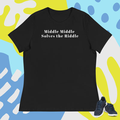 Pickleball Middle Middle Women's Relaxed T-Shirt in black with white lettering