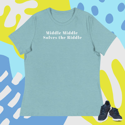 Pickleball Middle Middle Women's Relaxed T-Shirt in sea foam green with white lettering