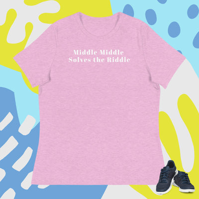 Pickleball Middle Middle Women's Relaxed T-Shirt in rosy pink with white lettering