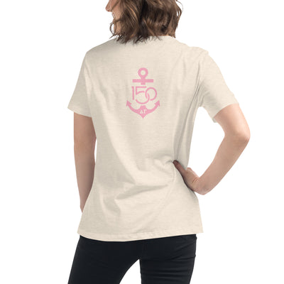 Delta Gamma 150th Anniversary Women's Relaxed T-Shirt in natural with pink logo