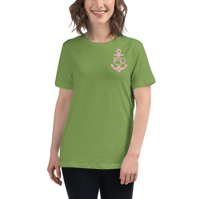 Delta Gamma 150th Anniversary Women's Relaxed T-Shirt in green with pink logo