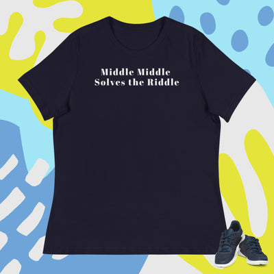 Pickleball Middle Middle Women's Relaxed T-Shirt in Navy Blue with white lettering