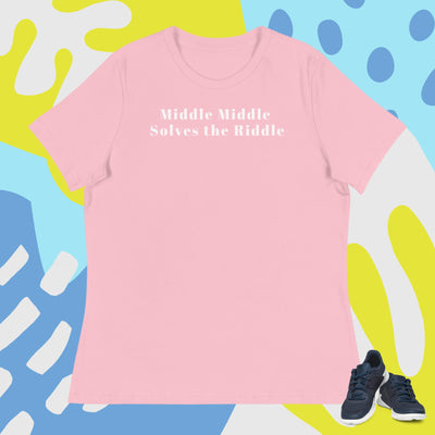 Pickleball Middle Middle Women's Relaxed T-Shirt in light pink with white lettering