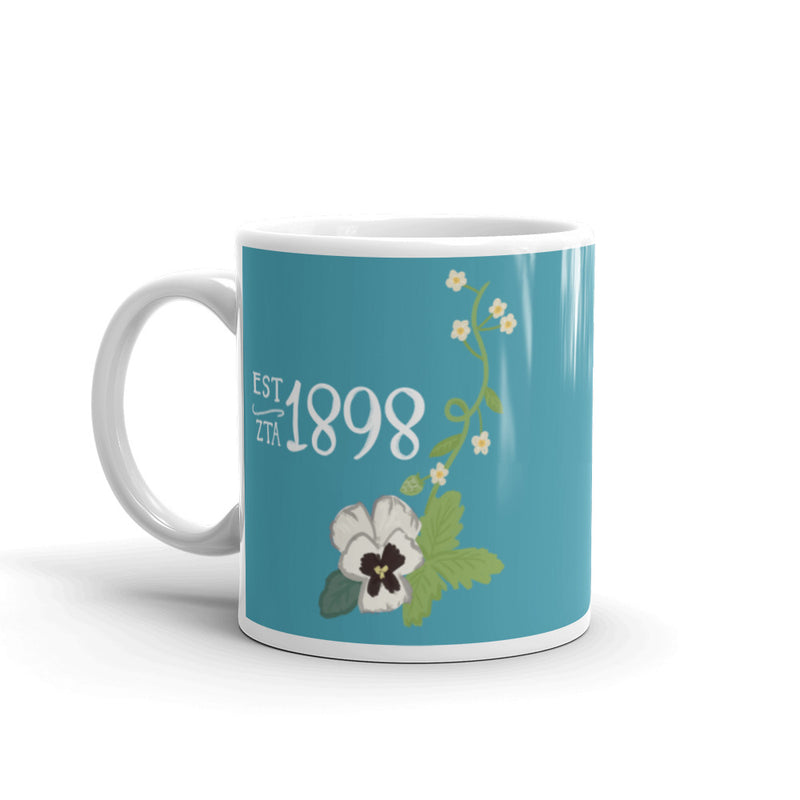 Zeta Tau Alpha 1898 Sorority Mug in Turquoise in 11 oz size with handle on left