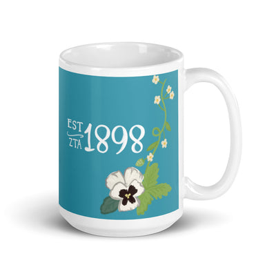 Zeta Tau Alpha 1898 Founding Year Mug in Turquoise in 15 oz size with handle on right