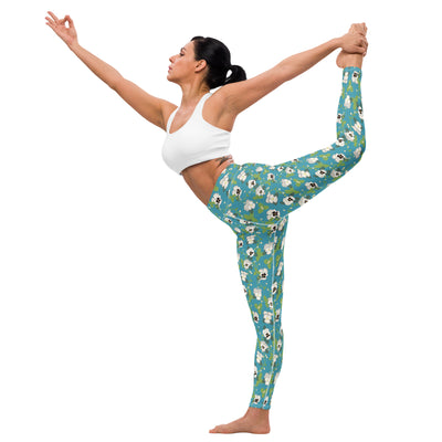 Zeta Tau Alpha Floral Print Leggings in Turquoise shown in side view on model