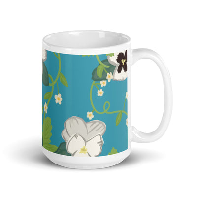 Zeta Tau Alpha Violet Floral Print Mug in Turquoise in 15 oz size with handle on right