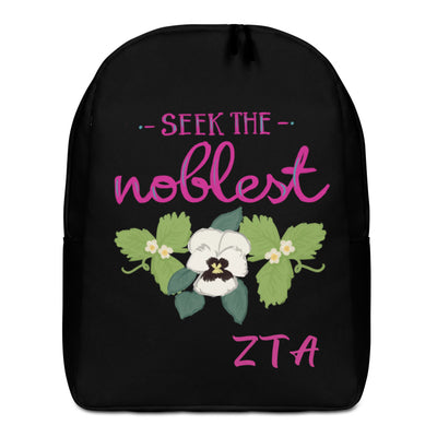 Zeta Tau Alpha Seek The Noblest Black Backpack in black shown in front view