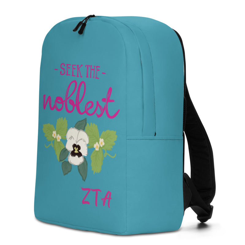 Zeta Tau Alpha Seek The Noblest Motto Turquoise Backpack in front view